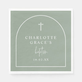 Guardanapo De Papel Batismo Minimalista do Arco Moderno Verde Sage