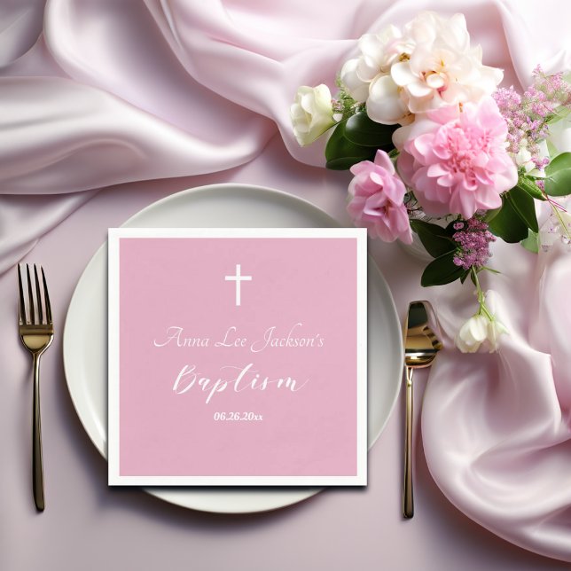 Guardanapo De Papel Batismo Moderno Christening White Cross Dusty Pink (Criador carregado)
