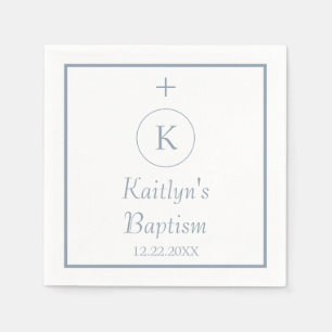 Guardanapo De Papel Batismo Monograma Iniciais Dusty Blue Elegante Bra