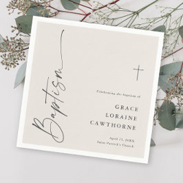Guardanapo De Papel Batismo Neutro Marfim Script Elegante Moderno