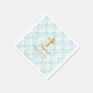 Guardanapo De Papel Batismo personalizado em azul, branco e Dourado