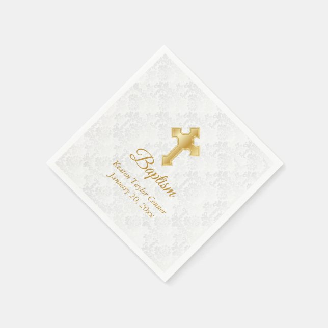 Guardanapo De Papel Batismo personalizado em branco e Dourado (Canto)