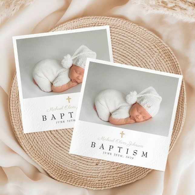 Guardanapo De Papel Batismo Religioso da Cruz de Taupe Elegante (Elegant Taupe Religious Cross Photo Baptism Napkins)