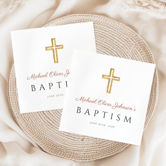 Guardanapo De Papel Batismo religioso Elegante Terracotta (Elegant Terracotta Religious Cross Baptism Napkins)