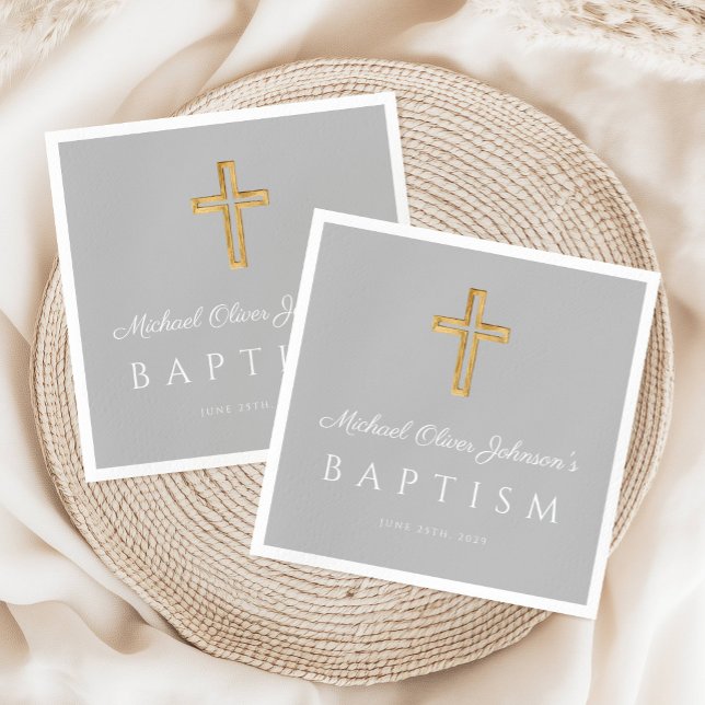 Guardanapo De Papel Batismo religioso moderno (Modern Religious Cross Baptism Napkins)