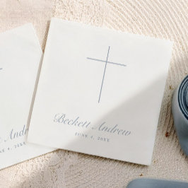 Guardanapo De Papel Batismo Simples em Azul Desbotado Cruz Script