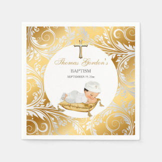 Guardanapo De Papel Batizado de Menino Cristo Baptismo Ouro Prata