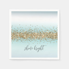 Guardanapo De Papel Beach Aqua Blue Ombre Dourado Glitzy Sparkle