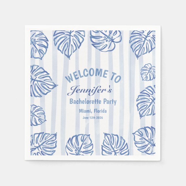 Guardanapo De Papel Beach BACHELORETTE Whimsical Blue palm leaves (Frente)
