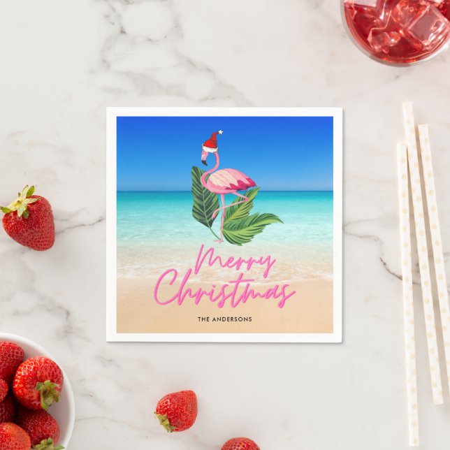 Guardanapo De Papel Beach Flamingo Florida Felry Christmas (Insitu)