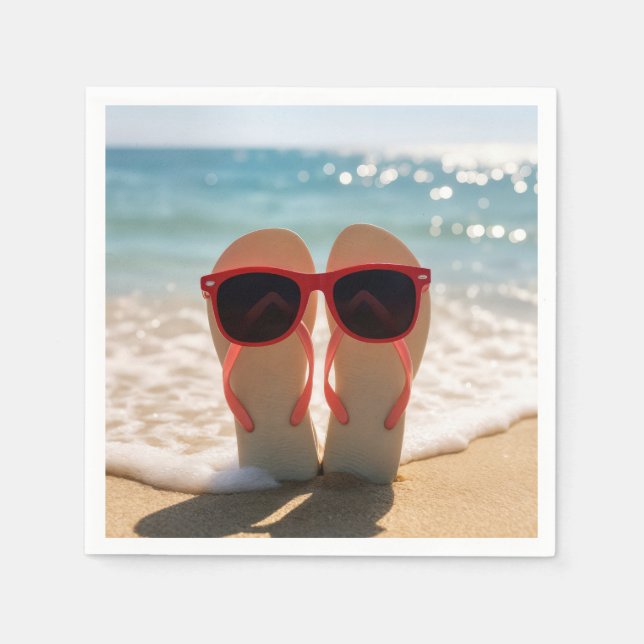 Guardanapo De Papel Beach Flip-flops with Red Sunglasses (Frente)