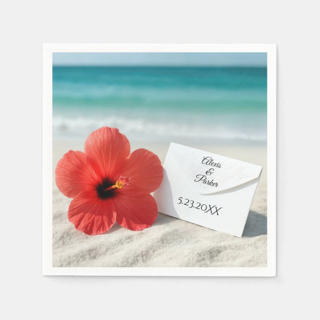 Guardanapo De Papel Beach Hibiscus Flower Com Envelope De Casamento (Frente)