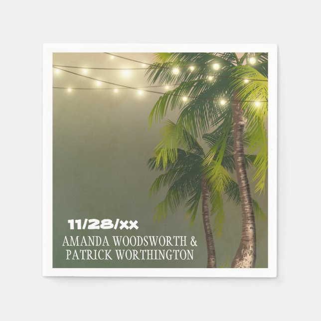 Guardanapo De Papel Beach Lights Palm Tree Casamento Tropical Napkins (Frente)