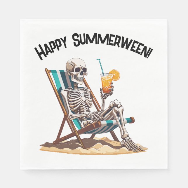Guardanapo De Papel Beach Lounging Skeleton Halloween (Frente)