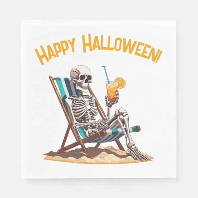 Guardanapo De Papel Beach Lounging Skeleton Halloween (Frente)