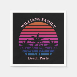 Guardanapo De Papel Beach Party Tropical Sunset Palm Trees Black
