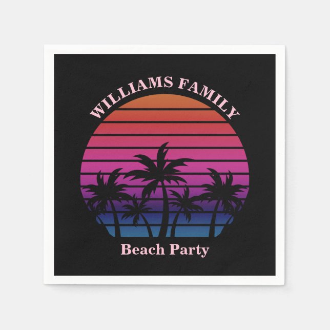 Guardanapo De Papel Beach Party Tropical Sunset Palm Trees Black (Frente)