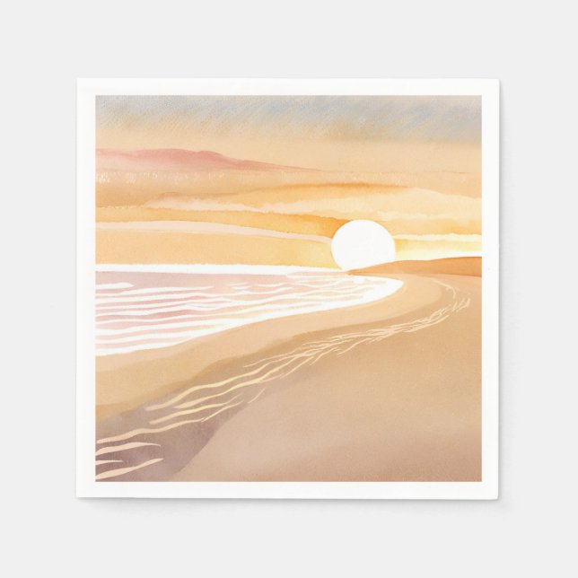 Guardanapo De Papel Beach Sunset Watercolor | Beautiful Yellow Painted (Frente)