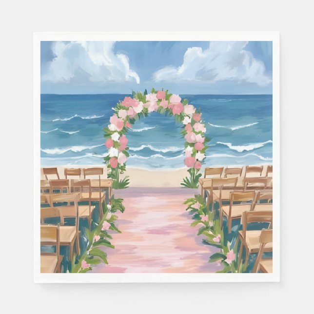 Guardanapo De Papel Beach Wedding Aisle Floral Watercolor (Frente)