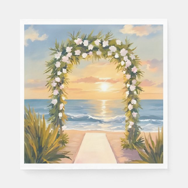 Guardanapo De Papel Beach Wedding Arch Floral Watercolor (Frente)