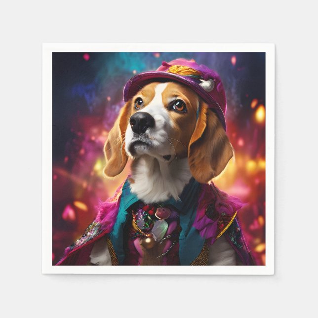 Guardanapo De Papel Beagle em um chapéu rosa (Frente)