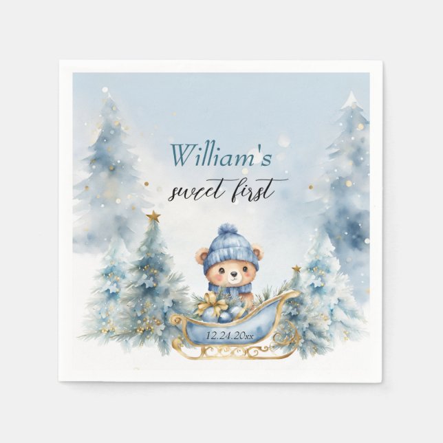 Guardanapo De Papel Bear Natal Um Primeiro Aniversário Inverno (Frente)