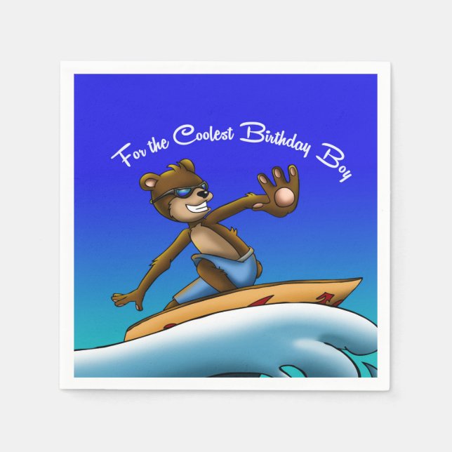 Guardanapo De Papel Bear Surfer Birday (Frente)