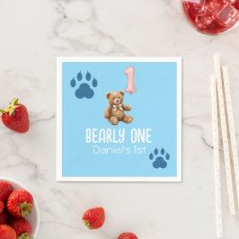 Guardanapo De Papel Bearly One | Urso Teddy Marrom Primeiro Aniversári