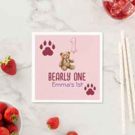 Guardanapo De Papel Bearly One | Urso Teddy Marrom Primeiro Aniversári