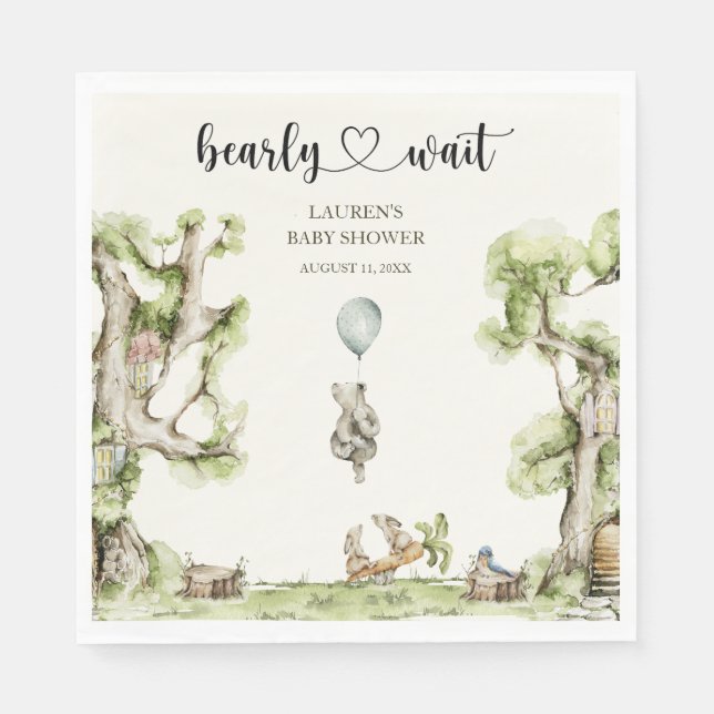Guardanapo De Papel Bearly Wait Boy Baby Shower Woodland (Frente)