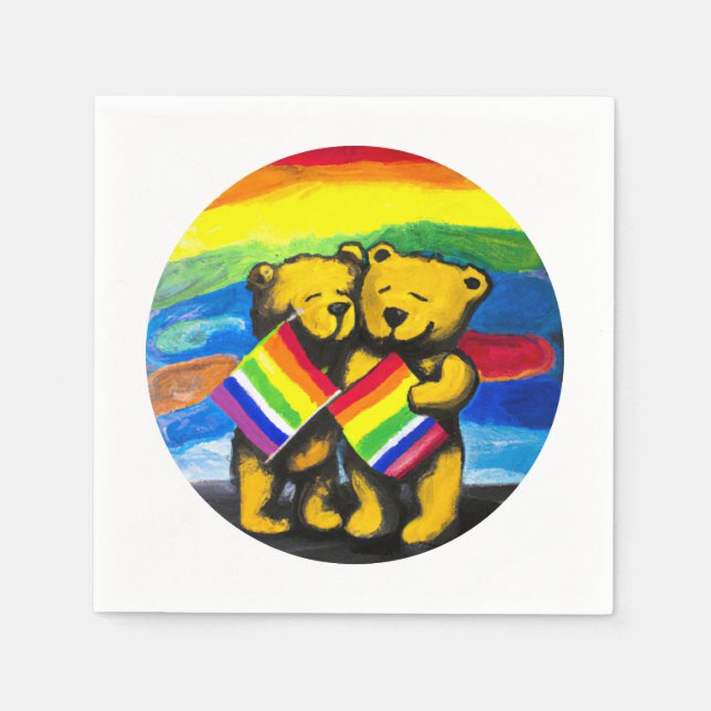 Guardanapo De Papel Bears Love Casal LGBT Sinalizador do arco-íris (Frente)