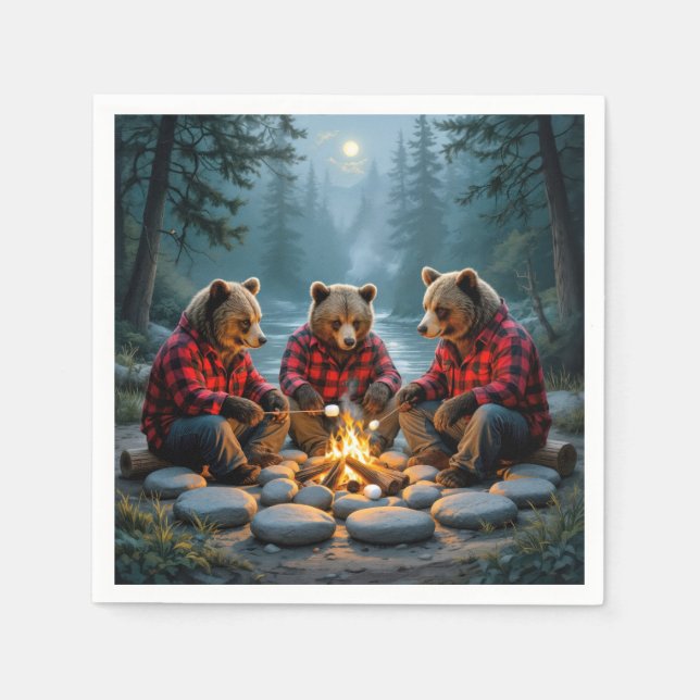 Guardanapo De Papel Bears Roasting Marshmallow (Frente)