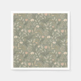 Guardanapo De Papel Beautiful Flowers on Sage Green Earthy Colors