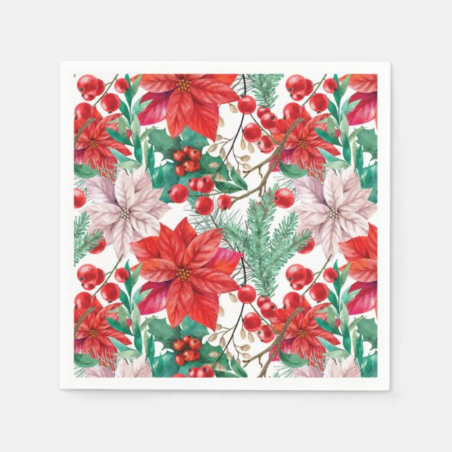 Guardanapo De Papel Beautiful red and white Christmas poinsettia (Frente)