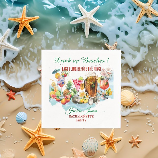 Guardanapo De Papel Beba Até Cair Coquetel de Frutas de Praia Despedid (Drink Up Beaches Cocktail Fruit Bachelorette Party Napkins)