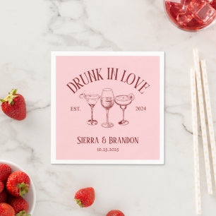 Guardanapo De Papel Bebado Com Amor Monograma Vermelho&Rosa Casamento 