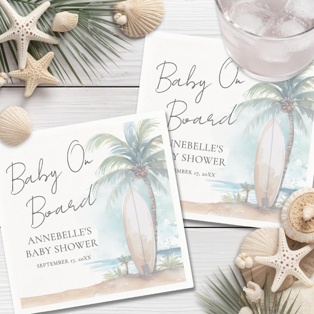 Guardanapo De Papel Bebê a Bordo Chá de Bebê na Praia (Baby On Board Beach Baby Shower Napkins)