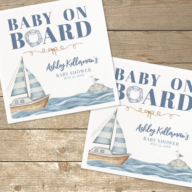 Guardanapo De Papel Bebê a Bordo Chá de Bebê Náutico (Baby On Board Nautical Baby Shower Napkins)