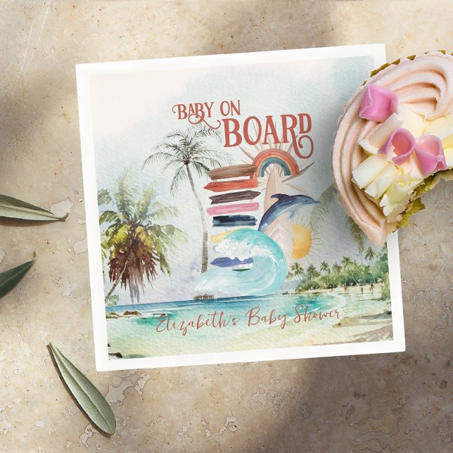 Guardanapo De Papel Bebê a Bordo | Retro Verão Surf Chá de Bebê (Criador carregado)
