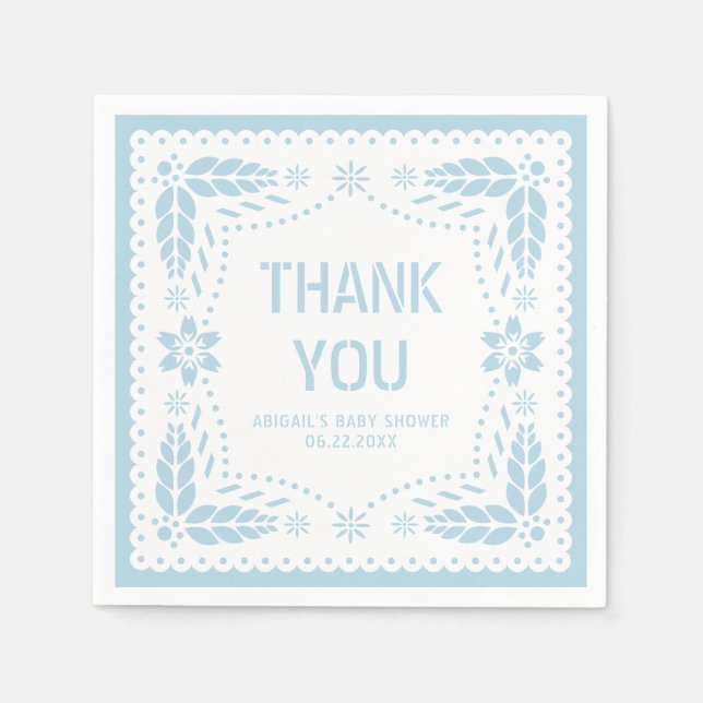 Guardanapo De Papel Bebê azul papel picado Obrigado Chá de fraldas (Frente)