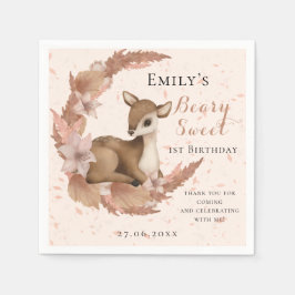 Guardanapo De Papel Bebê Bambi e Flores Lua Pó Rosa Aniversário