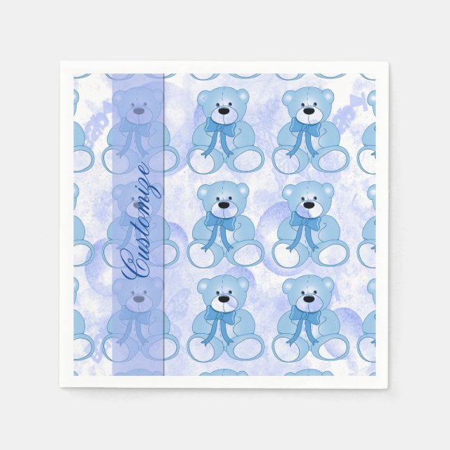 Guardanapo De Papel Bebê Blue Teddy Bear Patterno Napkins (Frente)
