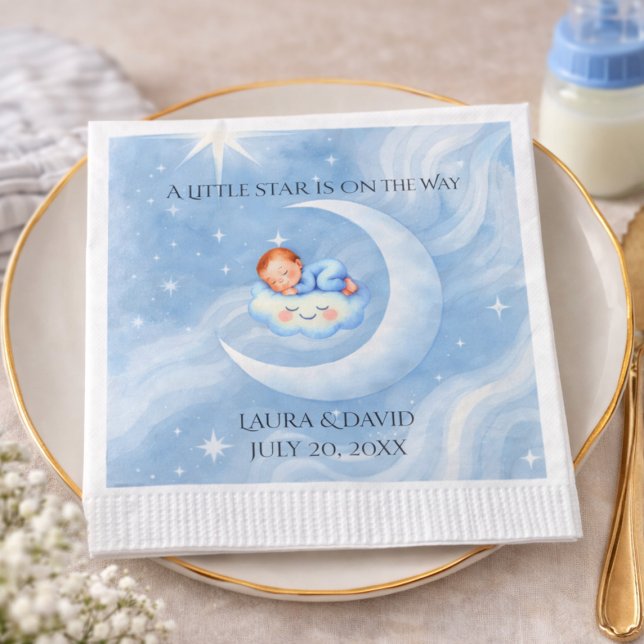 Guardanapo De Papel Bebê Chá Convidar Estrelas à Lua Aquarela (Criador carregado)