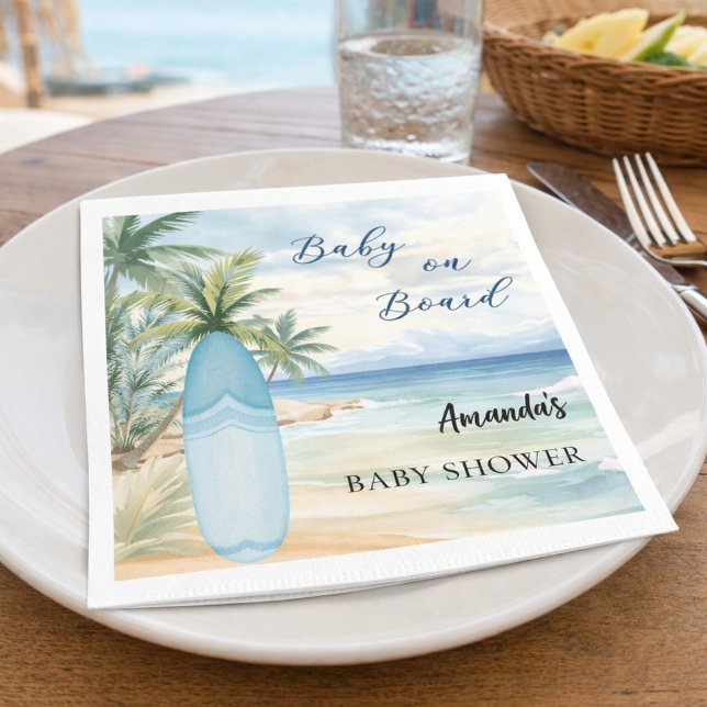 Guardanapo De Papel bebê chá de fraldas na prancha de surfe do conselh (Criador carregado)