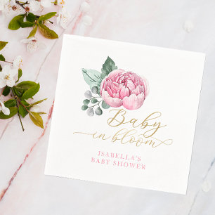 Guardanapo De Papel Bebê com cor de sangue rosa e Chá de fraldas Flora