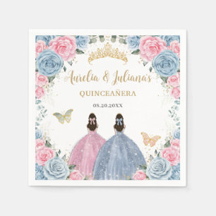 Guardanapo De Papel Bebê Cor-de-rosa Princesas Florais Gêmeas Quinceañ