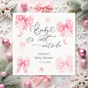 Guardanapo De Papel Bebê É Frio Fora do Chá de fraldas Rosa-Inverno