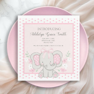 Guardanapo De Papel Bebê Elefante Menina Rosa Pontos Bolha Chá de Bebê