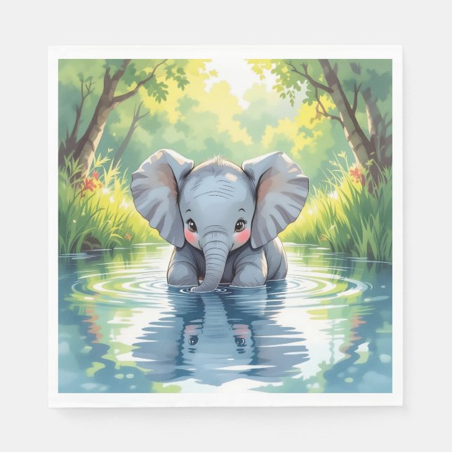 Guardanapo De Papel Bebê Elefante Pensado | Festa de aniversário (Frente)