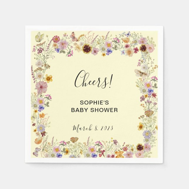 Guardanapo De Papel Bebê Em Blogue Jardim Borboletas Chá de fraldas (Frente)